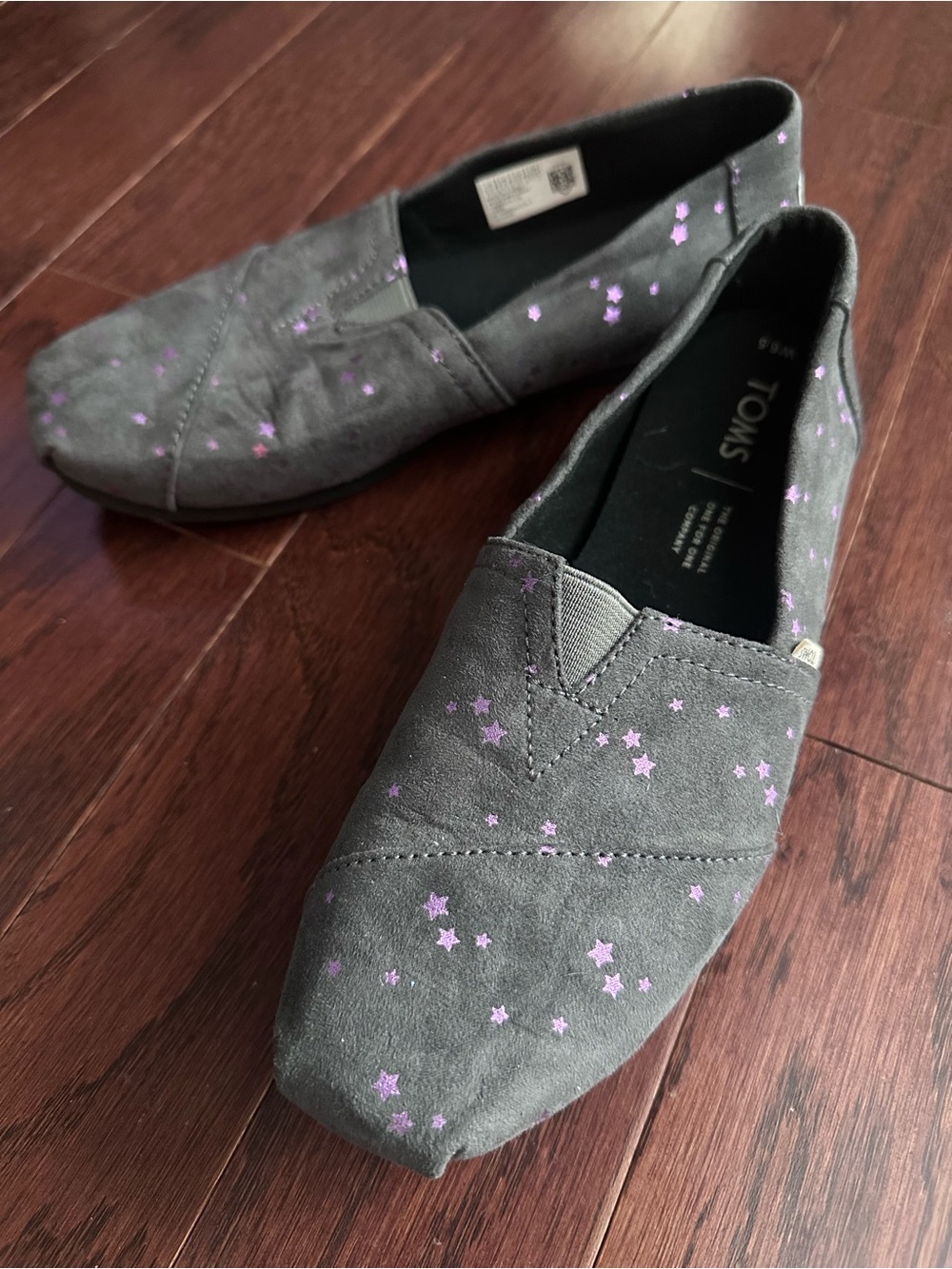 TOMS Gray Slip-On Flats with Lavender Star Print